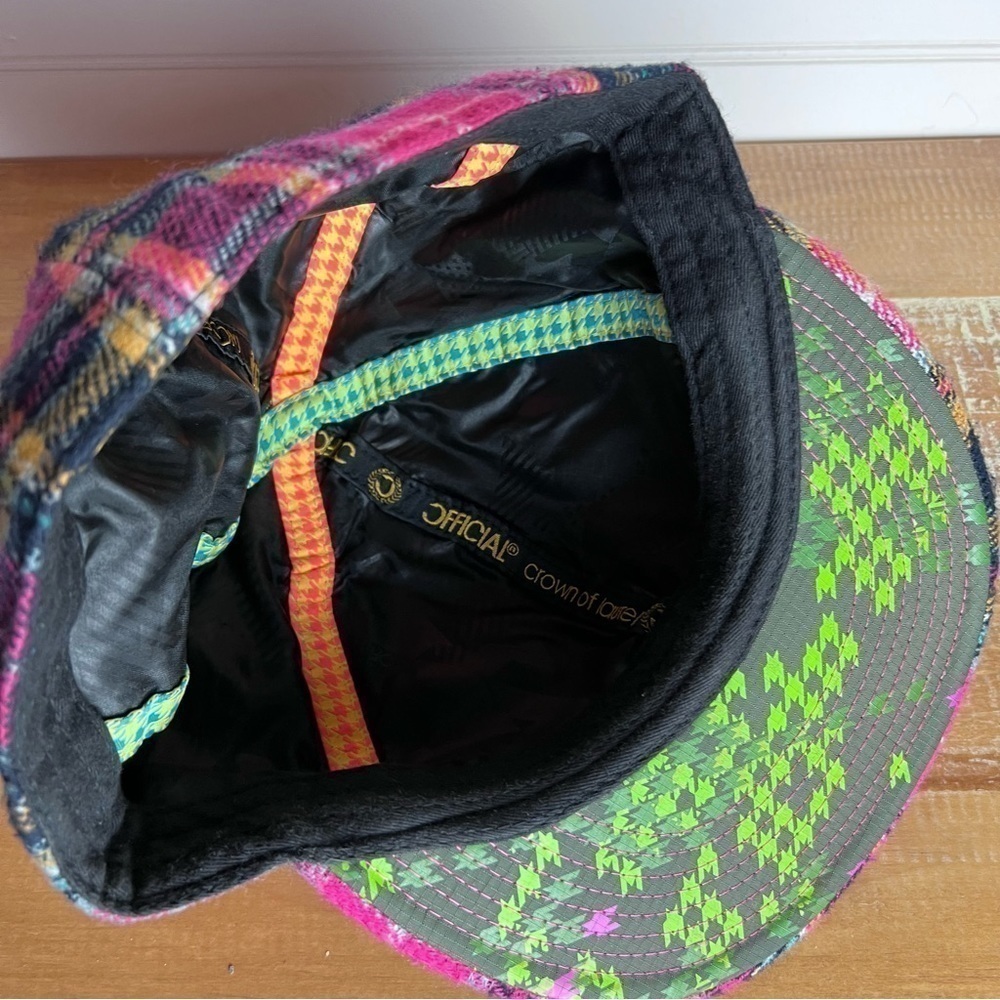 Bright Magenta Colorful Pink Plaid Flannel 5 Panel Cap Y2K - Picture 7 of 10